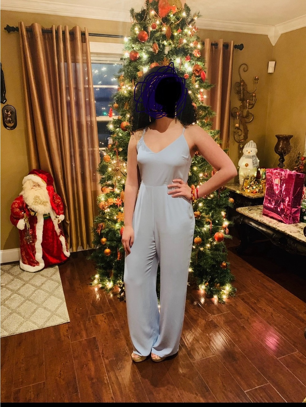 Forever 21 Light Blue Spaghetti Strap Wide-Leg Jumpsuit